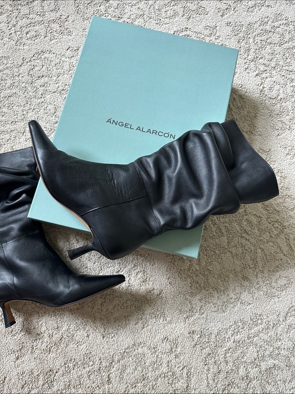 Ángel Alarcón Black Leather Slouch Knee Boots